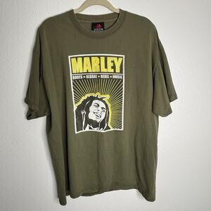 VTG Bob Marley Reggae Rap Sage Green Sun Faded Doubled Sided Graphic T-Shirt‎ 1X